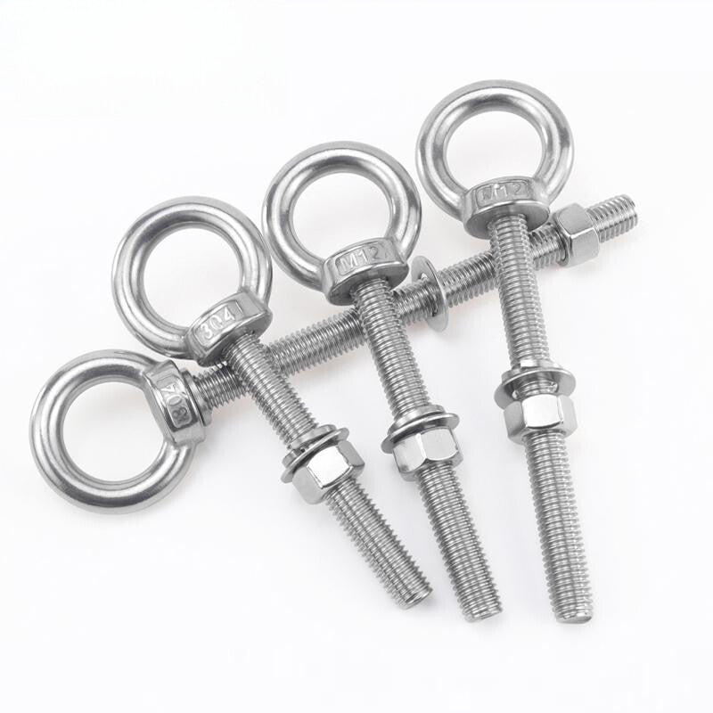 304 A2 Stainless Steel Long Shank Lifting Eye Bolt with Nut & Washer (M6 - M12)