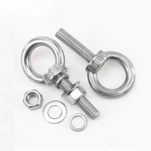 304 A2 Stainless Steel Long Shank Lifting Eye Bolt with Nut & Washer (M6 - M12)