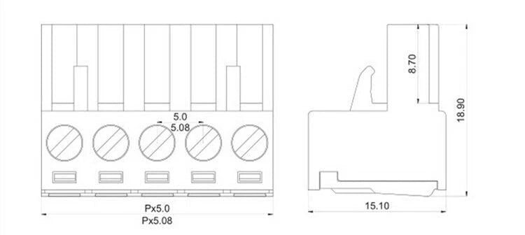 Male and female 5.08mm terminal block connector details