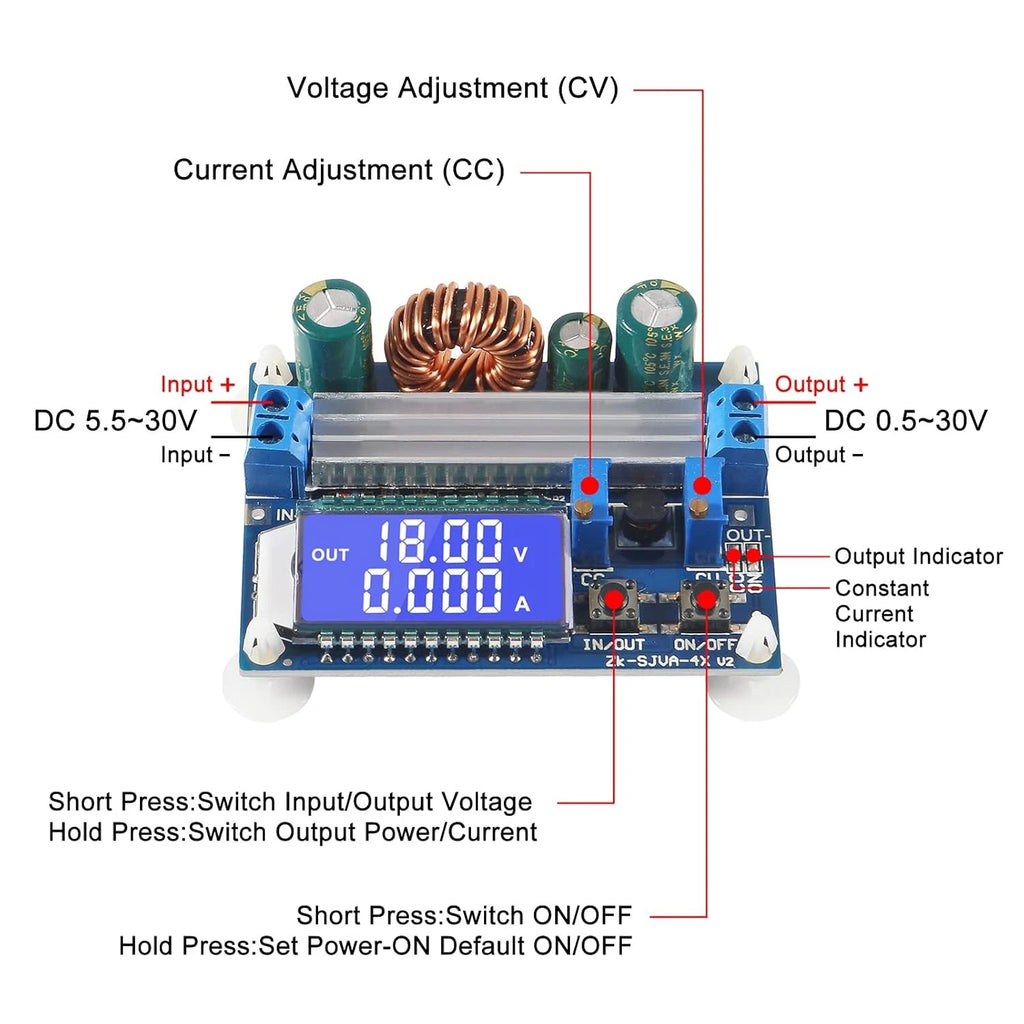 35W adjustable buck boost LCD DC-DC converter module image 5