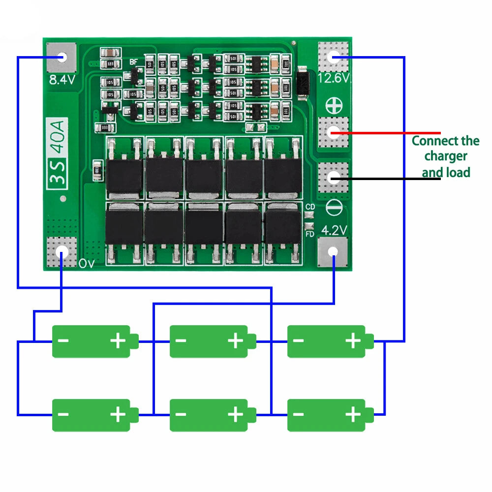 3S 4S lithium battery BMS protection board - product and wiring view 3