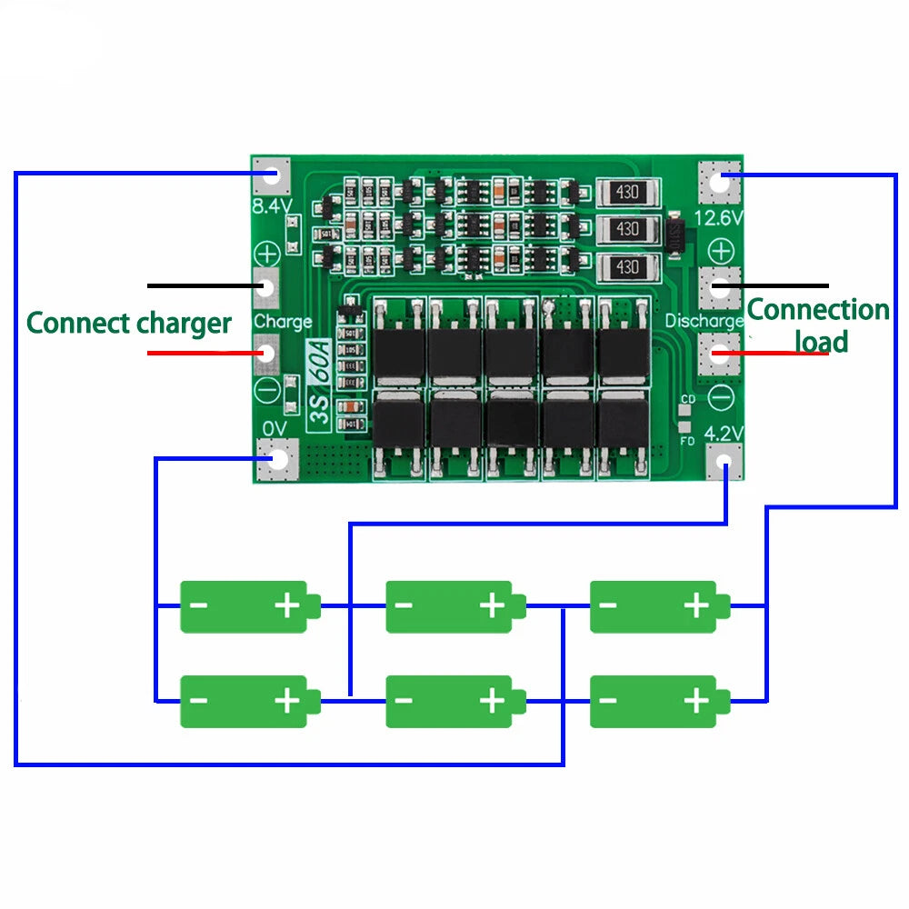 3S 4S lithium battery BMS protection board - product and wiring view 4