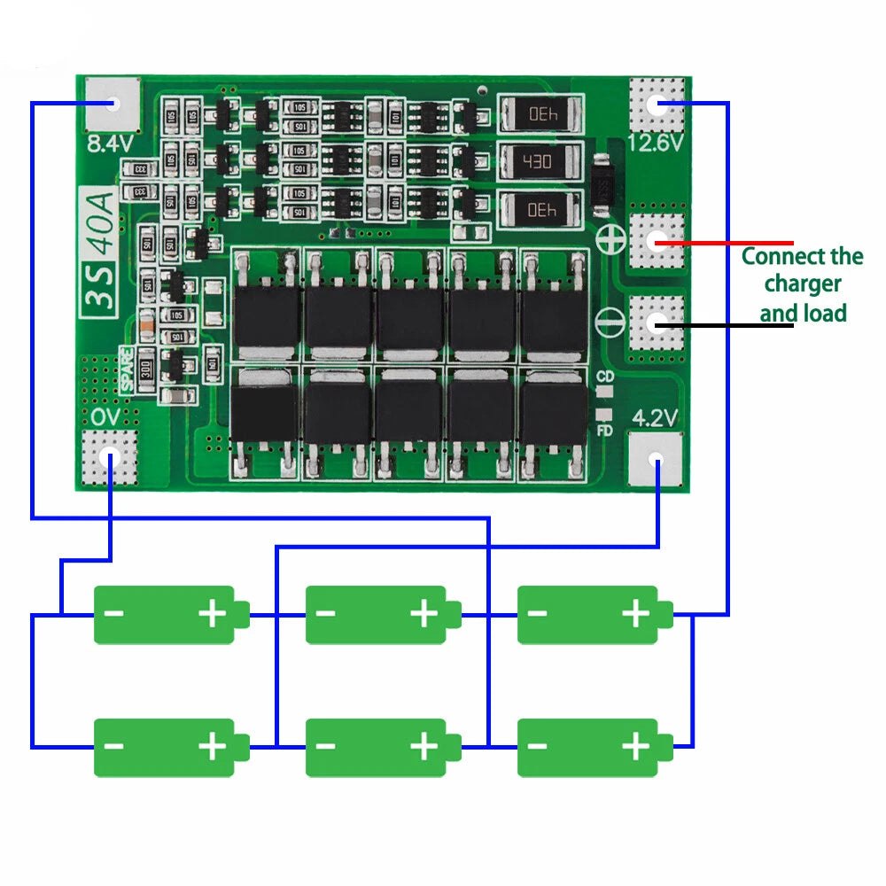 3S 4S lithium battery BMS protection board - product and wiring view 6