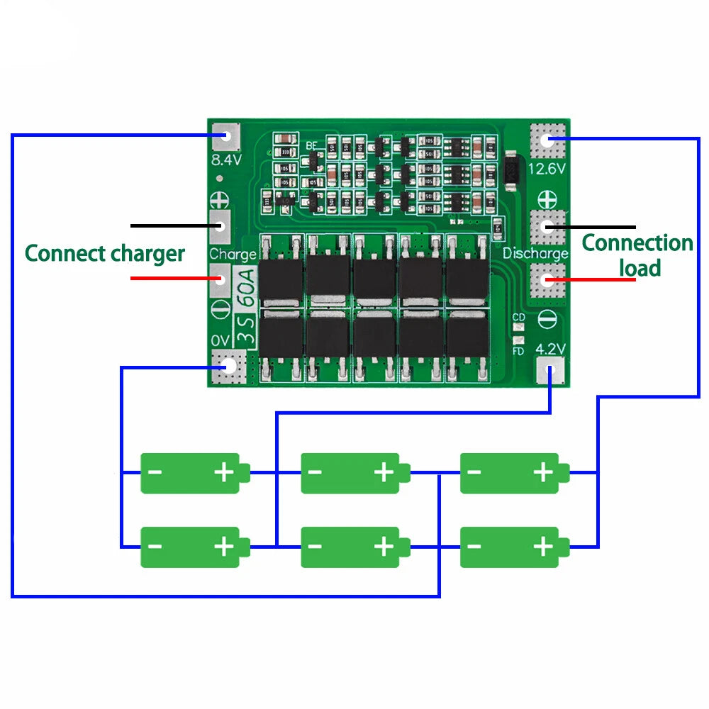 3S 4S lithium battery BMS protection board - product and wiring view 7