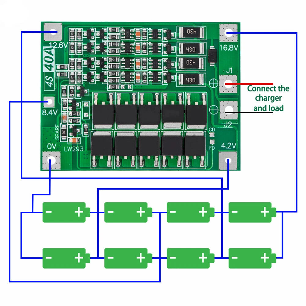3S 4S lithium battery BMS protection board - product and wiring view 8
