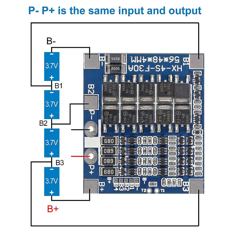 4S battery management board dimensions and connections