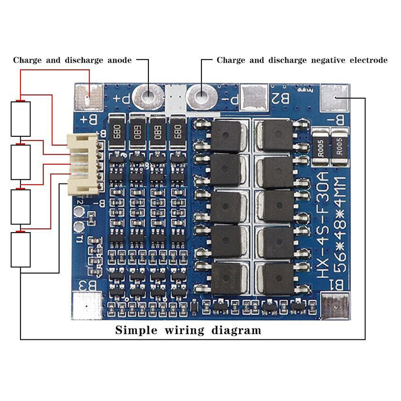 4S 30A BMS wiring and component detail