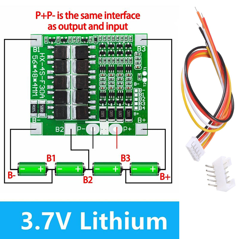 Green 3.7V lithium 4S 30A BMS protection board