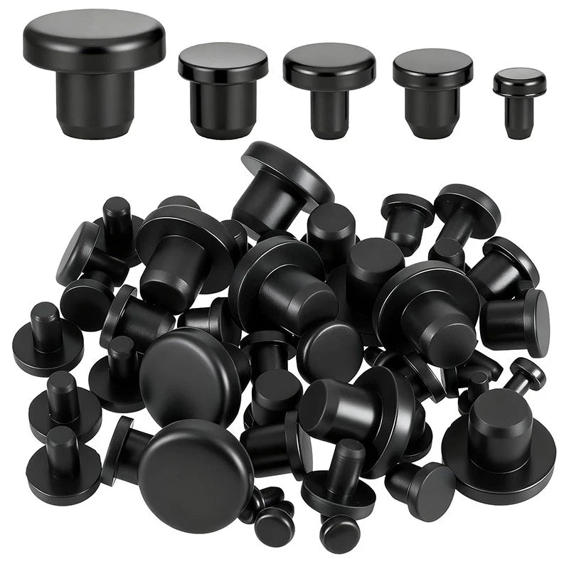 50 PCS black silicone hole plug assortment