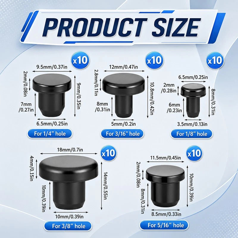 Black silicone hole plugs assorted sizes