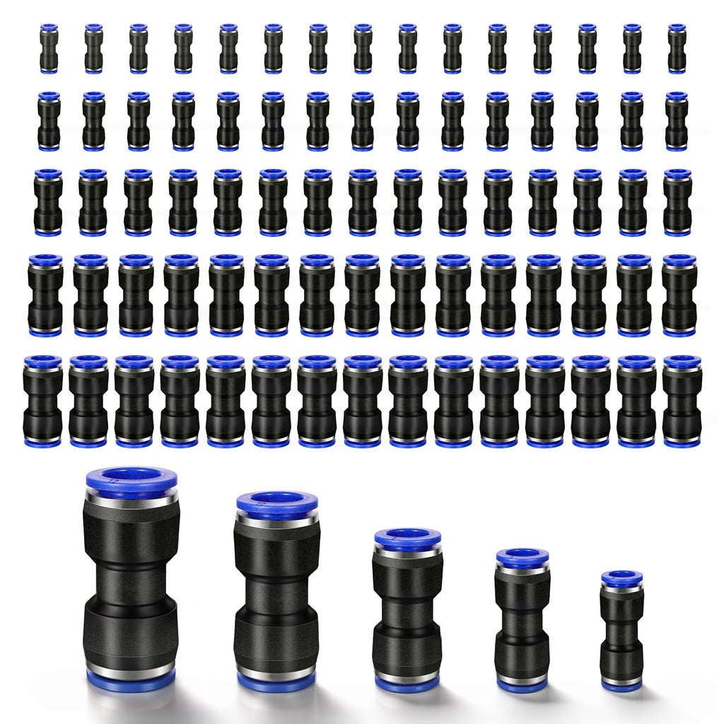100-piece pneumatic push-fit straight union connector kit in five sizes