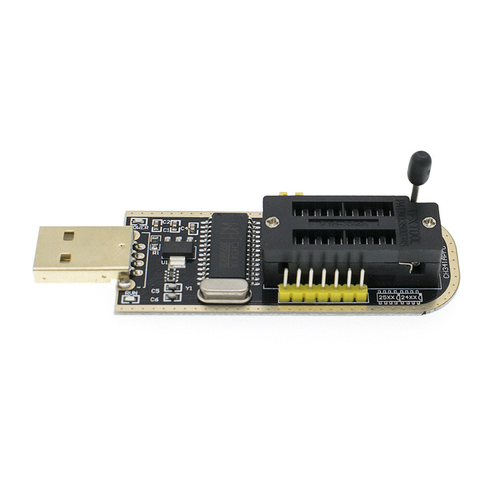 CH341A USB programmer front and ZIF socket