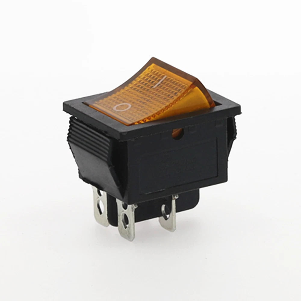 Yellow DPST latching on-off rocker switch
