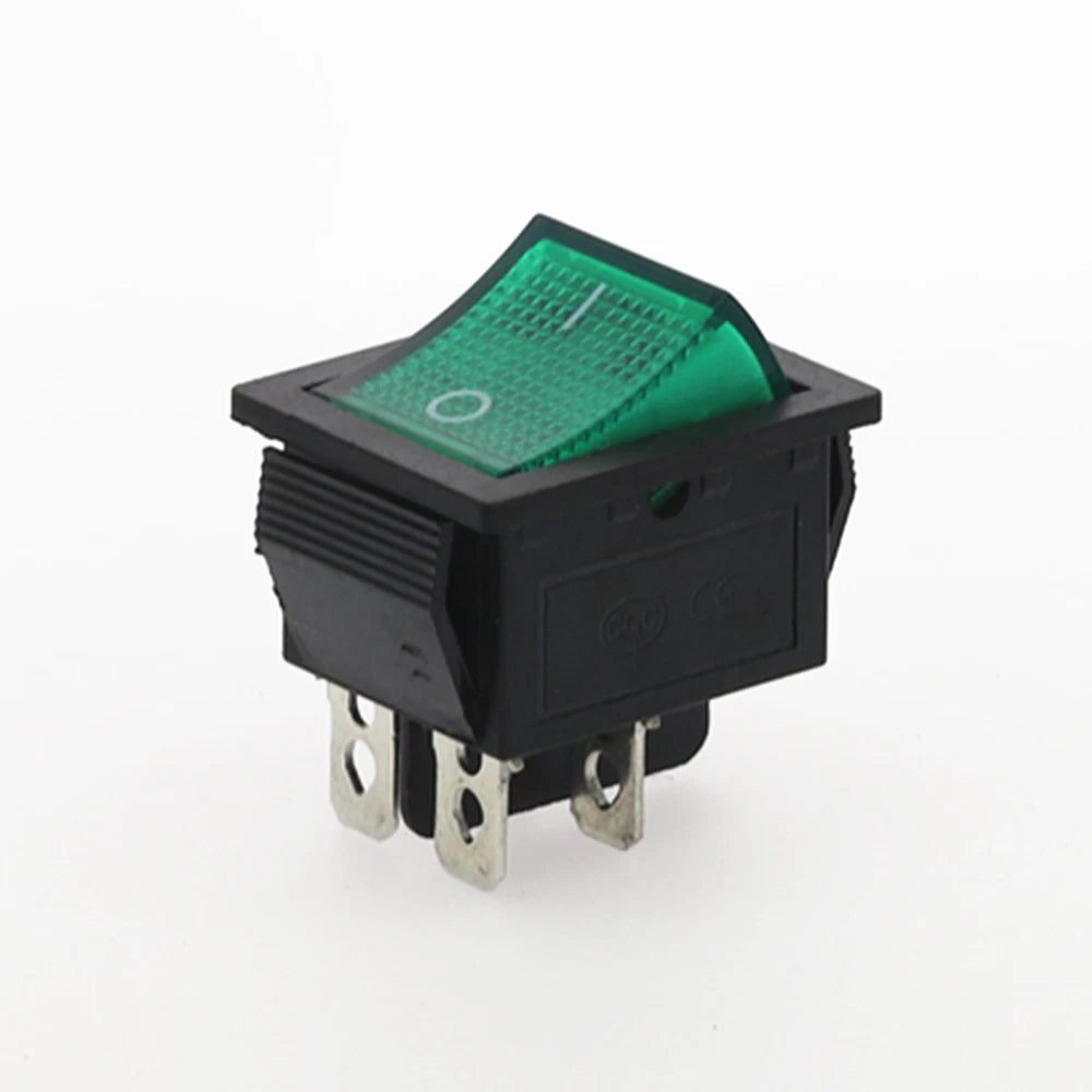 Green DPST latching on-off rocker switch