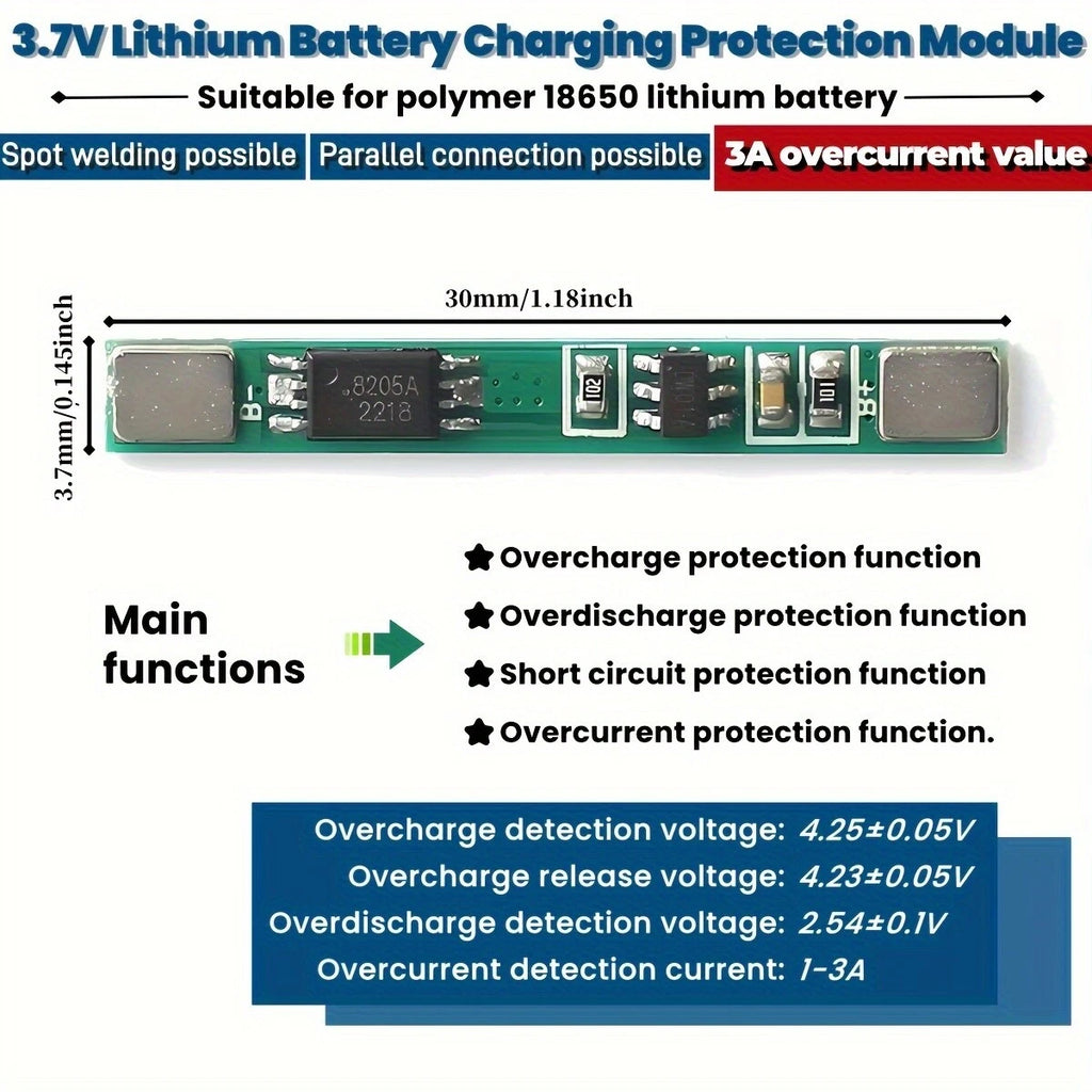1S 3.7V 3A Li-ion LiPo BMS protection board - view 4