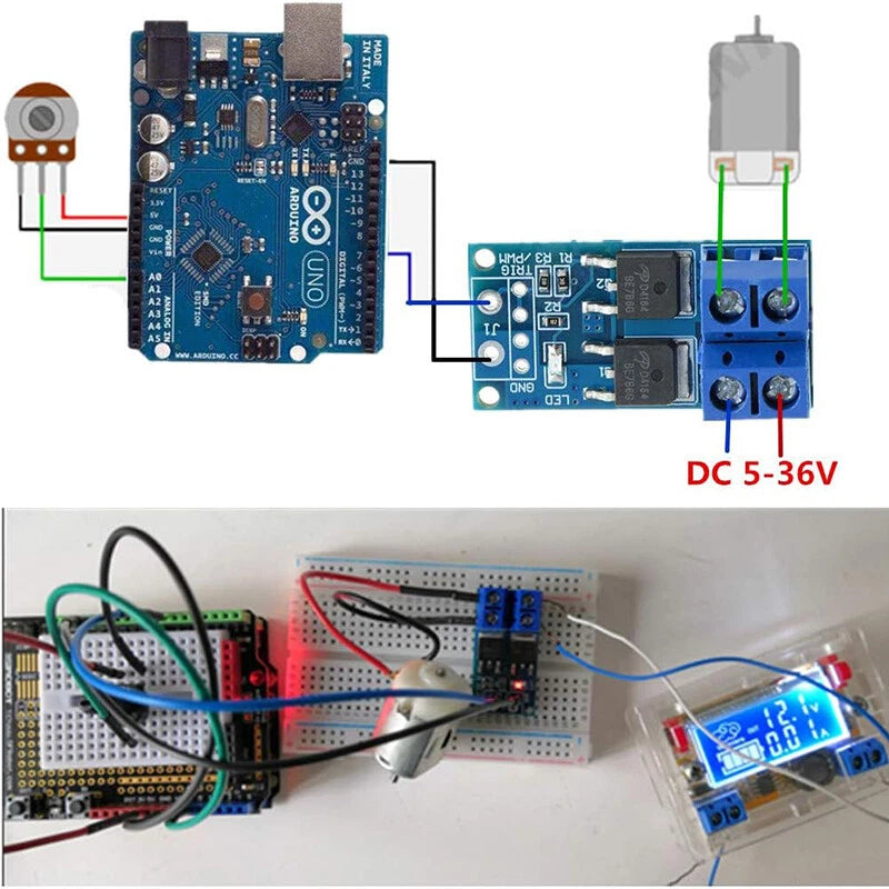 Dual MOSFET PWM driver module DC 5V-36V 15A 400W - 4