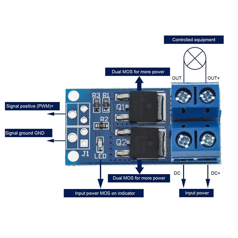 Dual MOSFET PWM driver module DC 5V-36V 15A 400W - 5