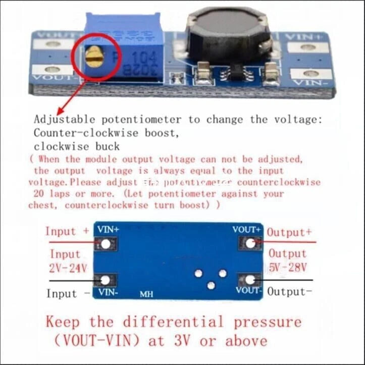 MT3608 adjustable voltage converter board close-up