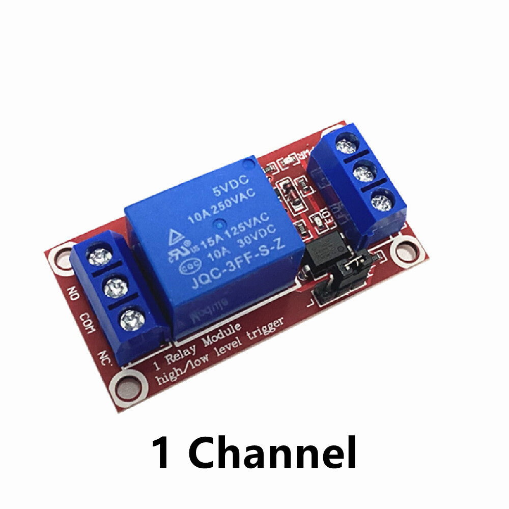 1 Channel relay module layout; select required 5V, 12V or 24V supply variant