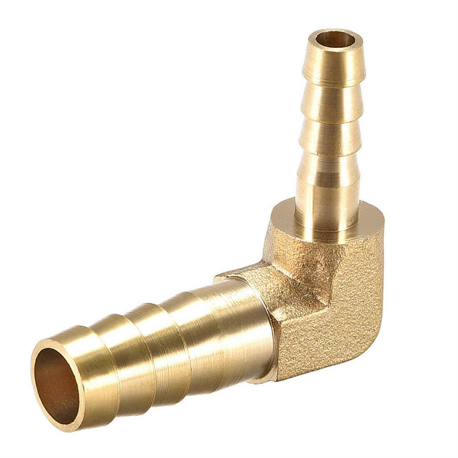 Solid Brass Reducing 90° Elbow – Barbed Hose Tail to Hose Tail Connector