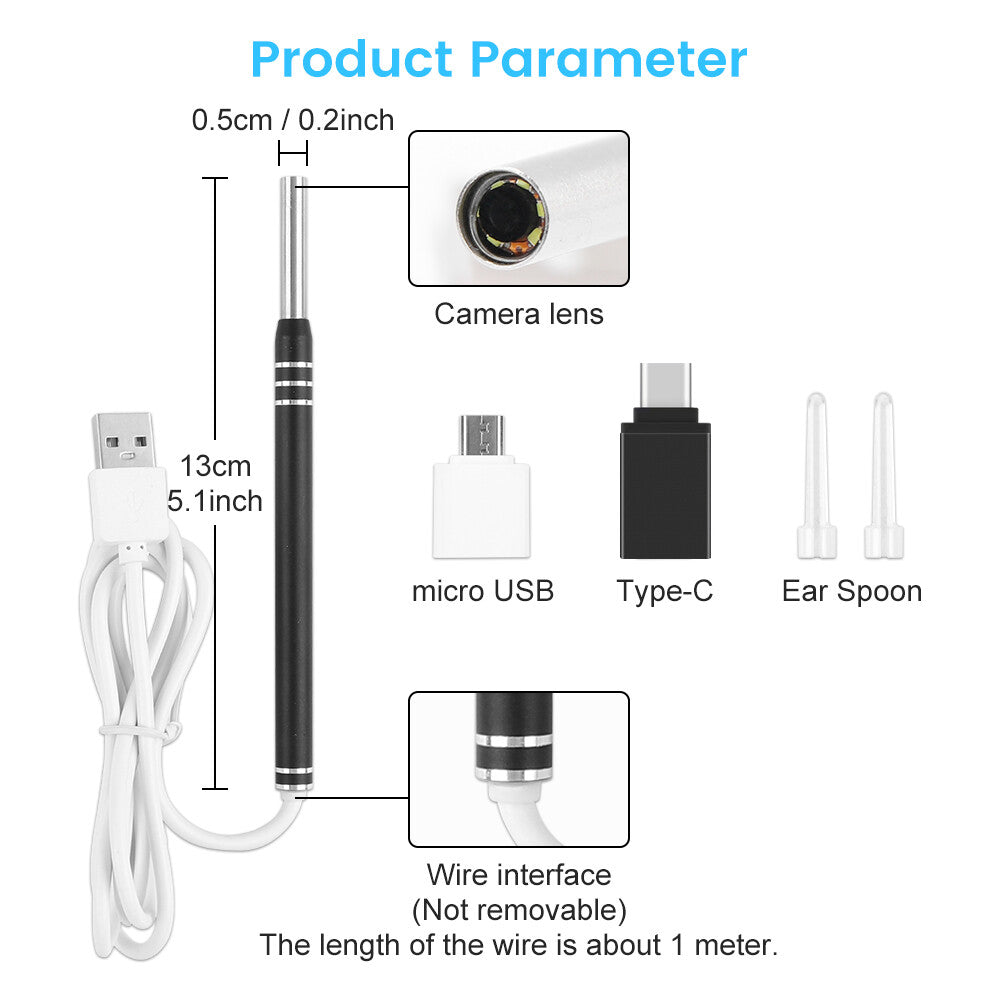 USB ear camera cable and adapter details